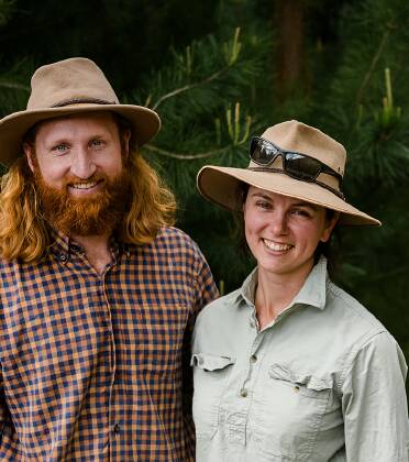 Lachlan Hamilton and Hanna McCreath at their pig farm at Beechworth in north-east Victoria. Picture supplied