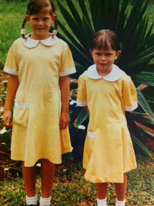 My older sister Tara and I on my very first day of boarding school.