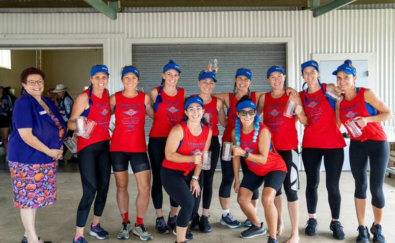Ladies winning team with Mareeba mayor Cr Angela Toppin (left) was The Wheely Pushy Women L-R Nicole Neill, Tanya Hearn, Lizzie Guedes, Kylie Adamson, Beth Buchanan, Tanya Hearn, Hayley McAnelly, Tracey Grant. Front row: Jess Wertz and Carmen Munoz who set a new race record time of 8.38.18. Picture: Supplied