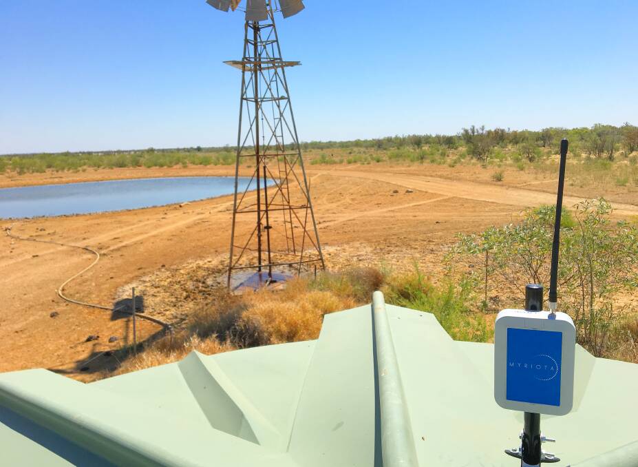 Myriota's satellite-linked transmission technology installed on a remote water tank. 