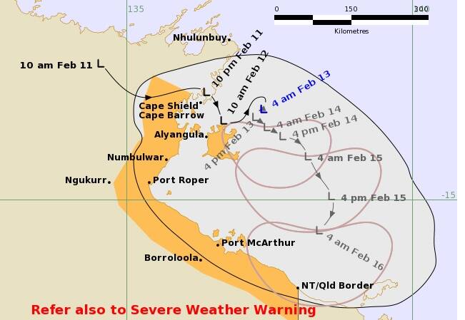 The latest tracking map of the developing cyclone in the Gulf of Carpentaria. Graphic from BOM