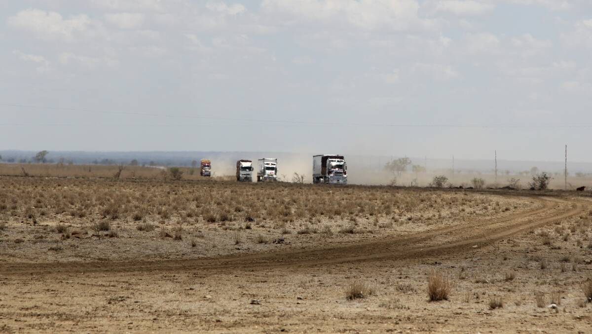 Like a mirage: The four trucks arriving from the Hunter Valley after a 17 hour journey.
