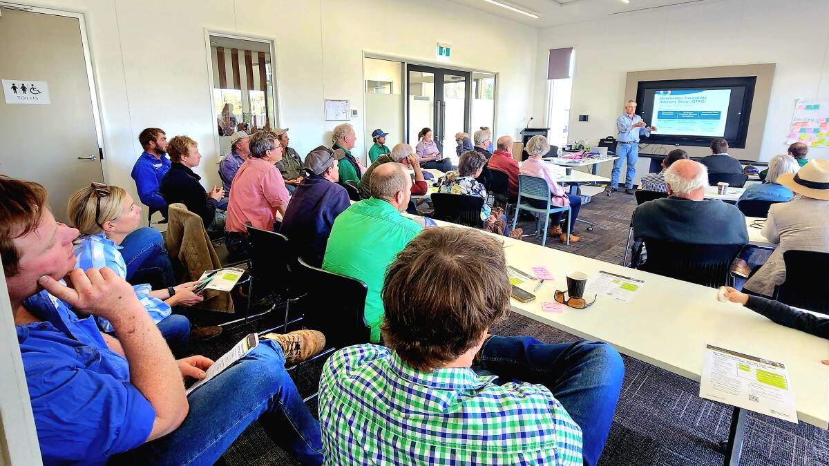 Double the number of producers expected, 34 in all, attended the Biosecurity Queensland information session on the mandatory sheep and goat eID introduction. Picture: Sally Gall