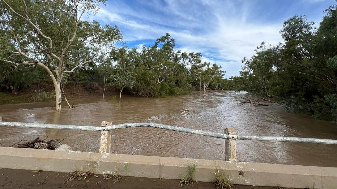 Water levels at the Flinders River bottom crossing in Richmond rose almost as high as the road in January 2022. Picture Richmond Shire Council Facebook 