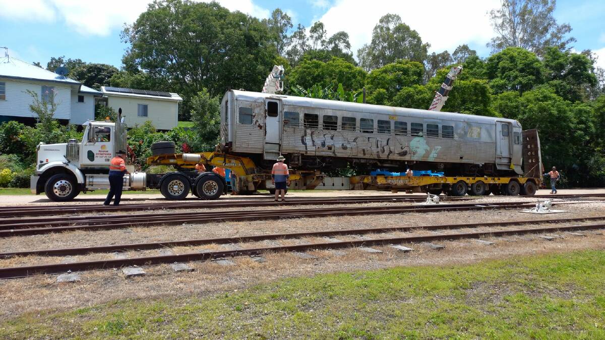 The rail motor was recovered from the side of the highway, with minimal damage to the exterior of the carriage. Picture by Atherton-Herberton Historic Railway 