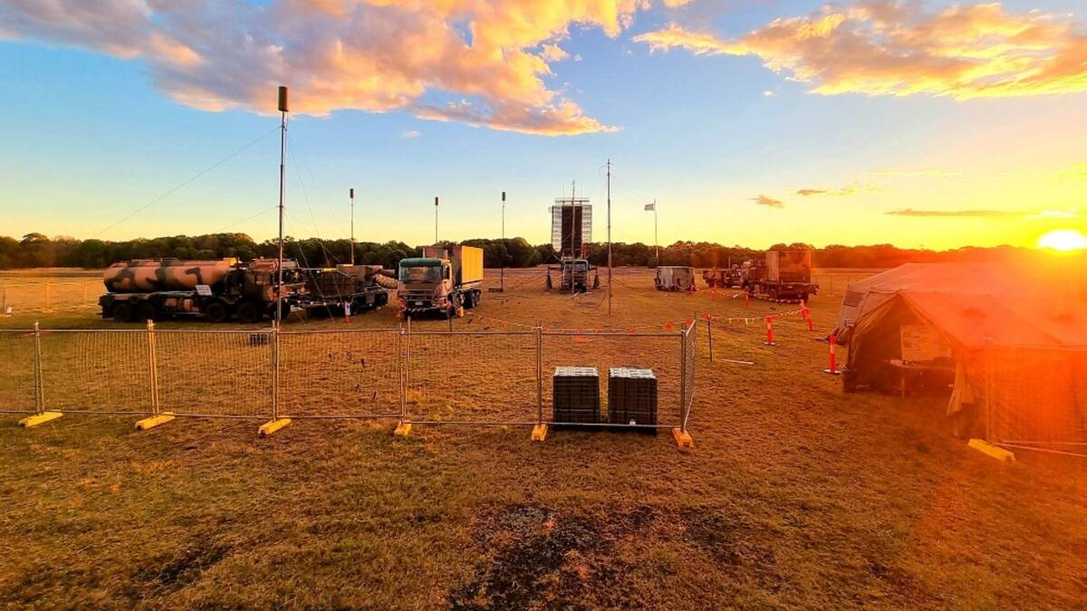 The No. 114 Mobile Control and Reporting Unit deployment site, including Transceive Group, Radio Suite, Working Area and BlueJay system, at Evans Head Memorial Airfield, New South Wales, during Exercise Talisman Sabre 2021. Photo supplied.