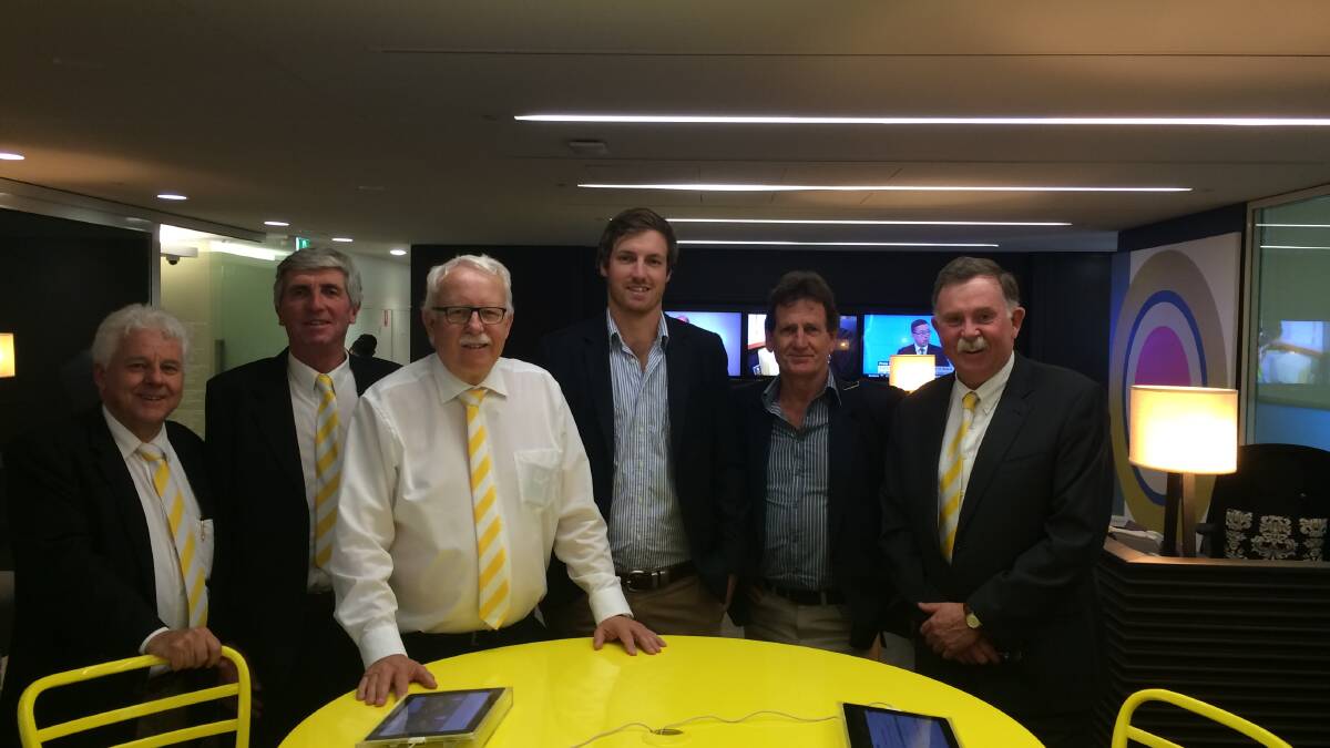 DONE DEAL: Bruce Smith, Ray White Rural Corporate, Alec Macintosh and Rob Southwell from Ray White Rural NSW, vendor representatives Daniel Kahl and James Kahl, and Simon Southwell Ray White Rural Corporate.